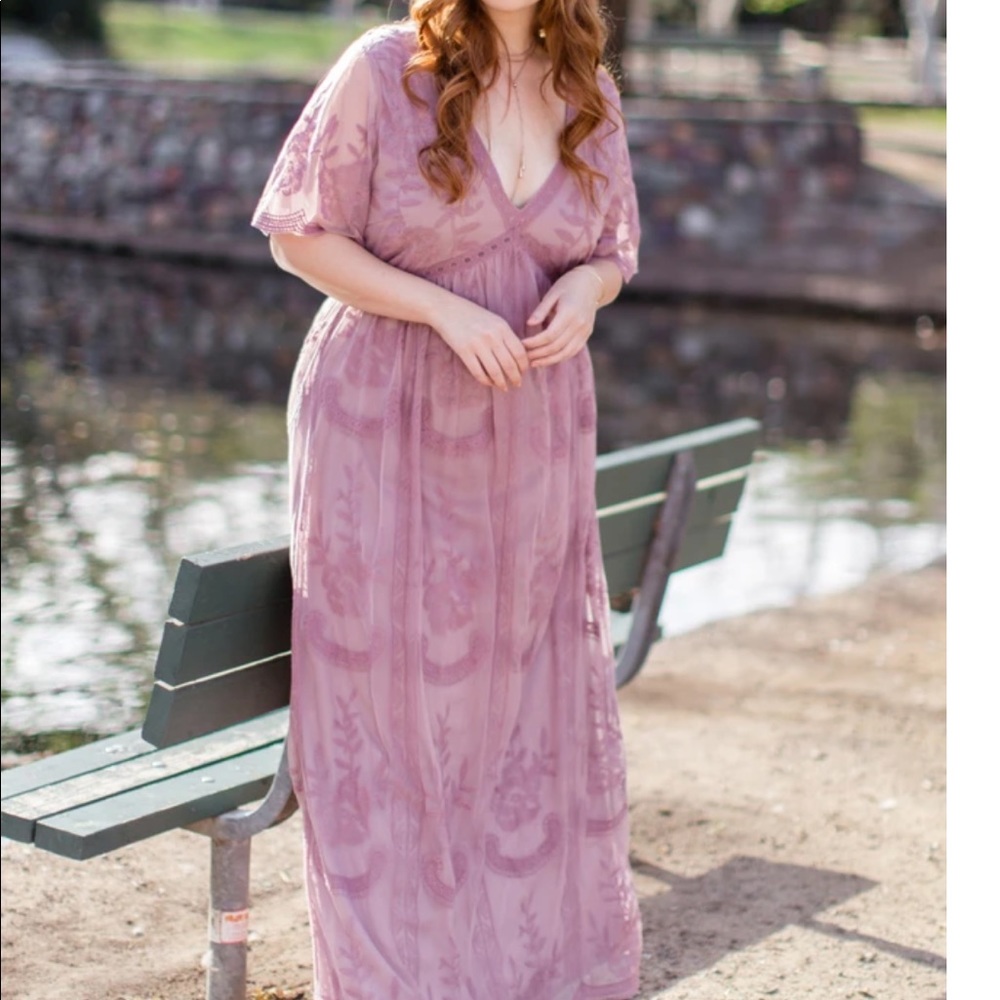 PinkBlush Lace Overlay Maxi Dress - Mauve